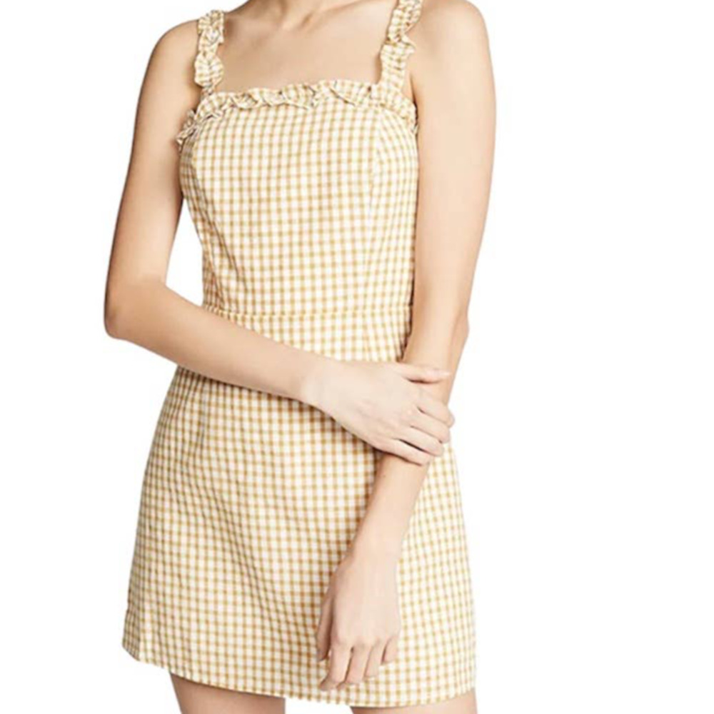 Lost + Wander Yellow Mimosa Ruffled Gingham Sleeveless Mini Dress